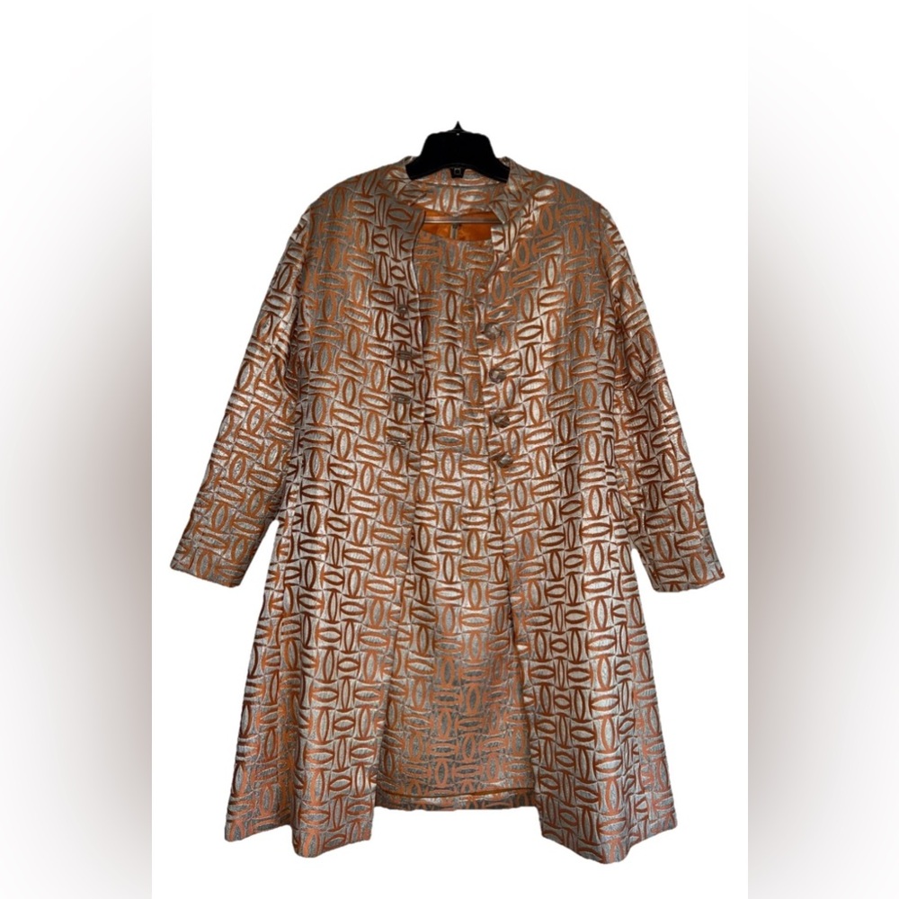 1960s MALCOLM STARR DESIGNER Vintage Metallic Jacquard Mod Dress + Jacket Set SM